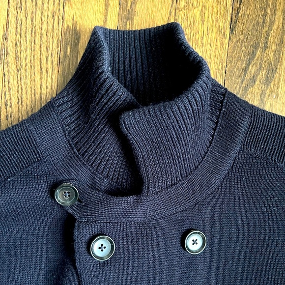 Vince Double Breasted Navy Blue Sweater Jacket with Grey Stripes - Picture 3 of 11